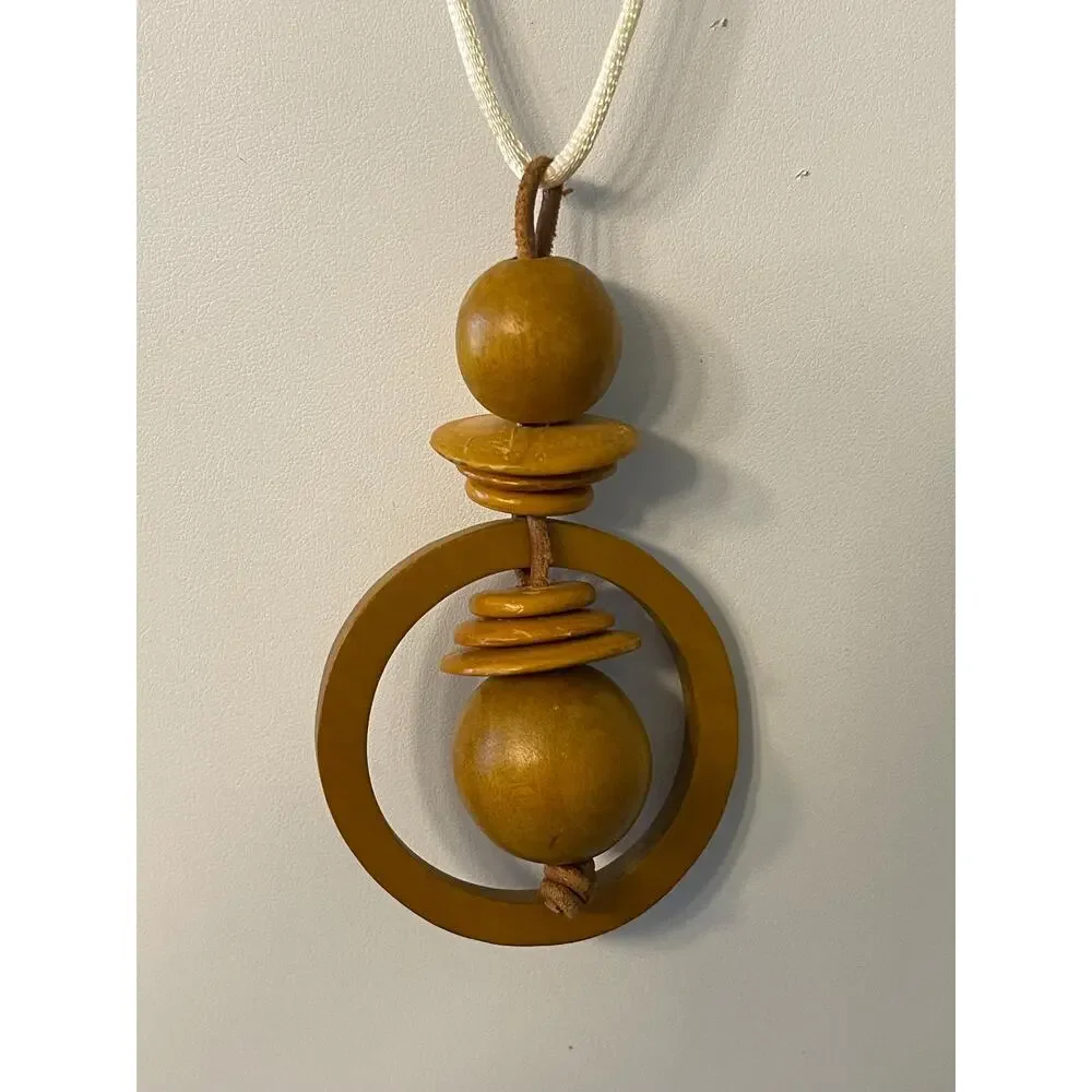 Vintage Directions Wood‎ Pendant Necklace on Cord